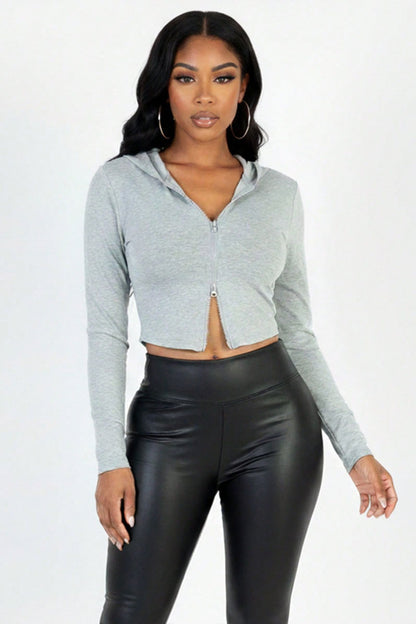 French Terry Crop Zip Up Hoodie