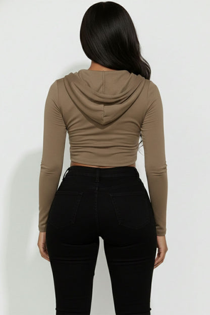 French Terry Crop Zip Up Hoodie