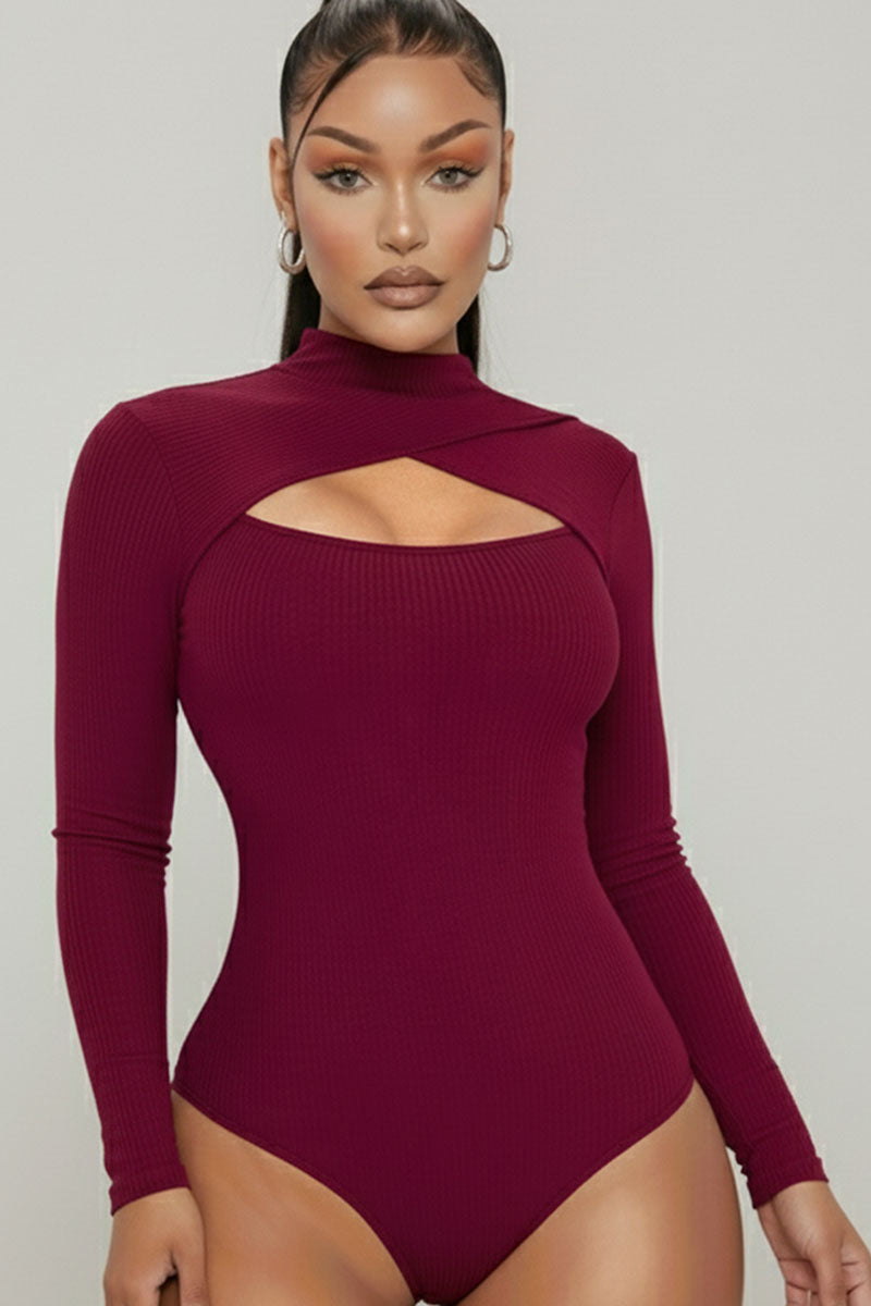 Front Cutout Long Sleeve Bodysuit