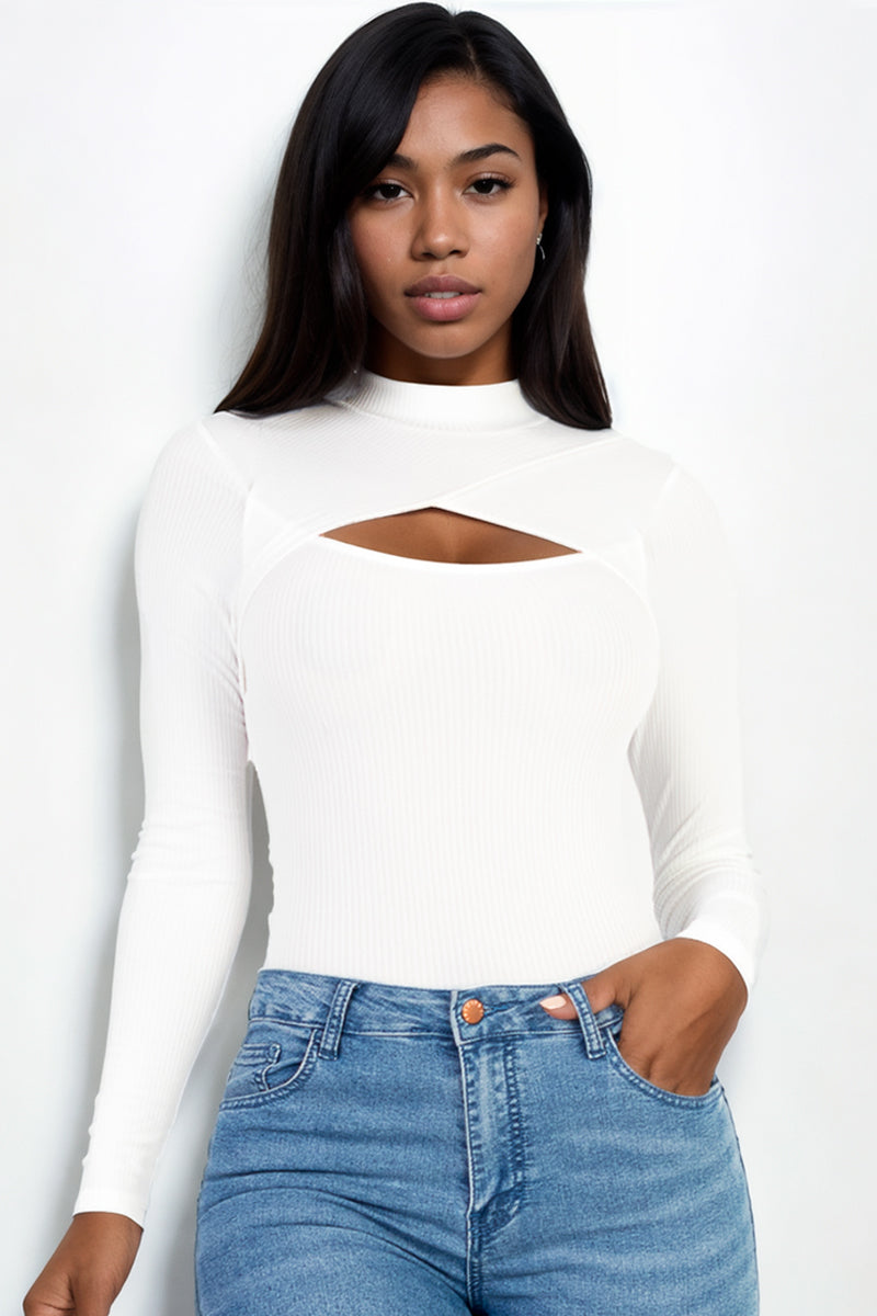 Front Cutout Long Sleeve Bodysuit - Capella Apparel