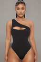 Ribbed Knit Cut Out One Shoulder Bodysuit