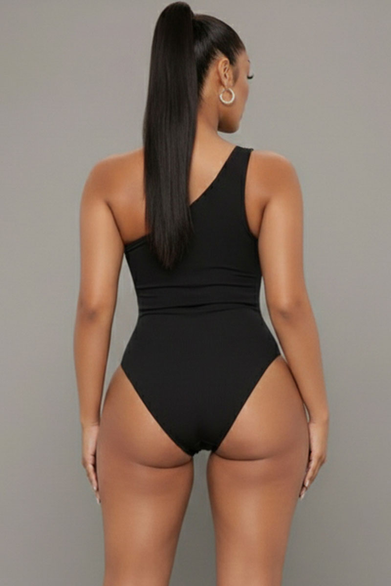 Ribbed Knit Cut Out One Shoulder Bodysuit