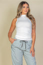 Ribbed Knit Ruched Side Sleeveless Top - Capella Apparel