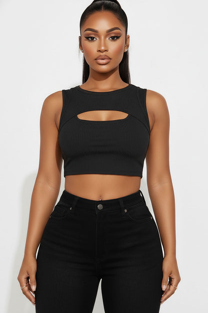 Ribbed Cut Out Front Crop Top