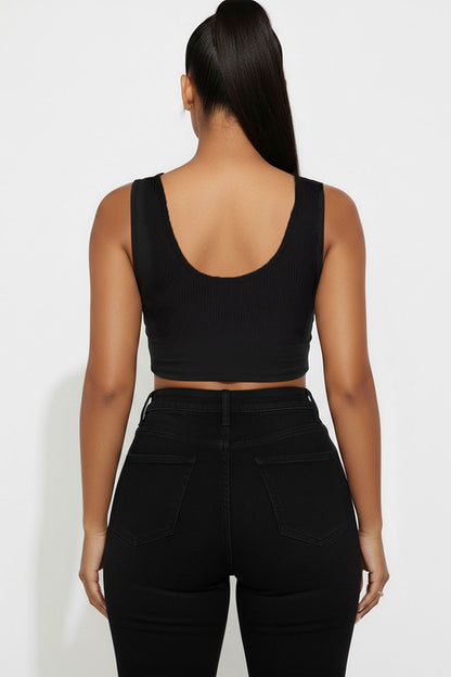 Ribbed Cut Out Front Crop Top