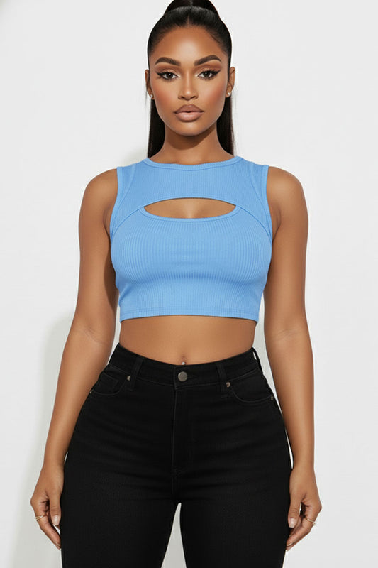 Ribbed Cut Out Front Crop Top