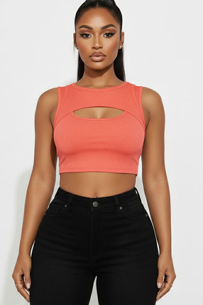 Ribbed Cut Out Front Crop Top