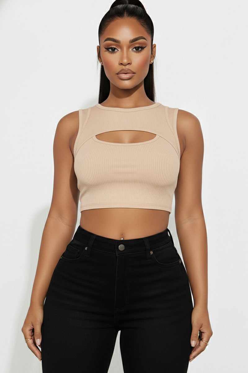 Ribbed Cut Out Front Crop Top