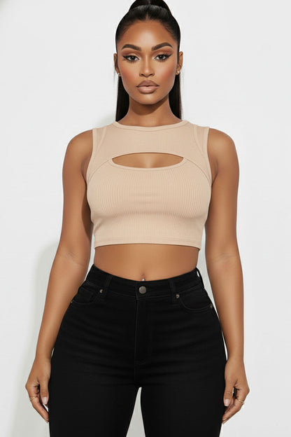 Ribbed Cut Out Front Crop Top