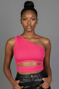 Ribbed Knit Cut Out One Shoulder Crop Top