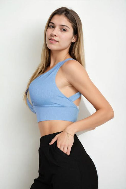 Ribbed Knit Plunge Neck Crop Top - Capella Apparel