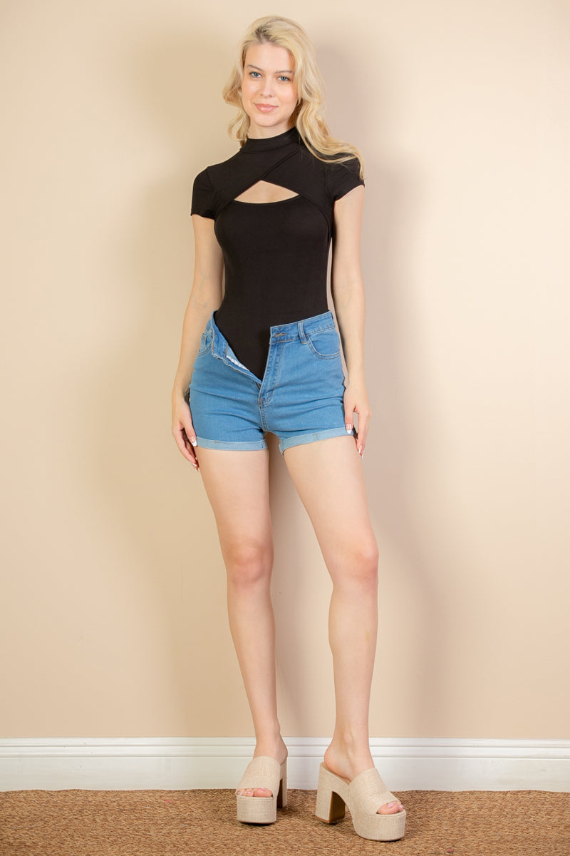 Front Cut Out Short Sleeve Bodysuit - Capella Apparel