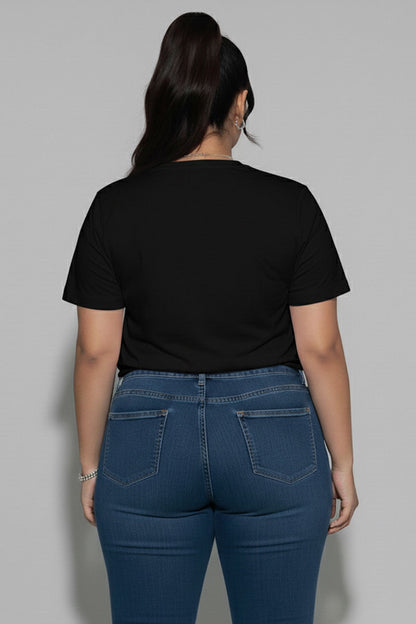 Plus Size Tie Front Drawstring Short Sleeve Crop Top