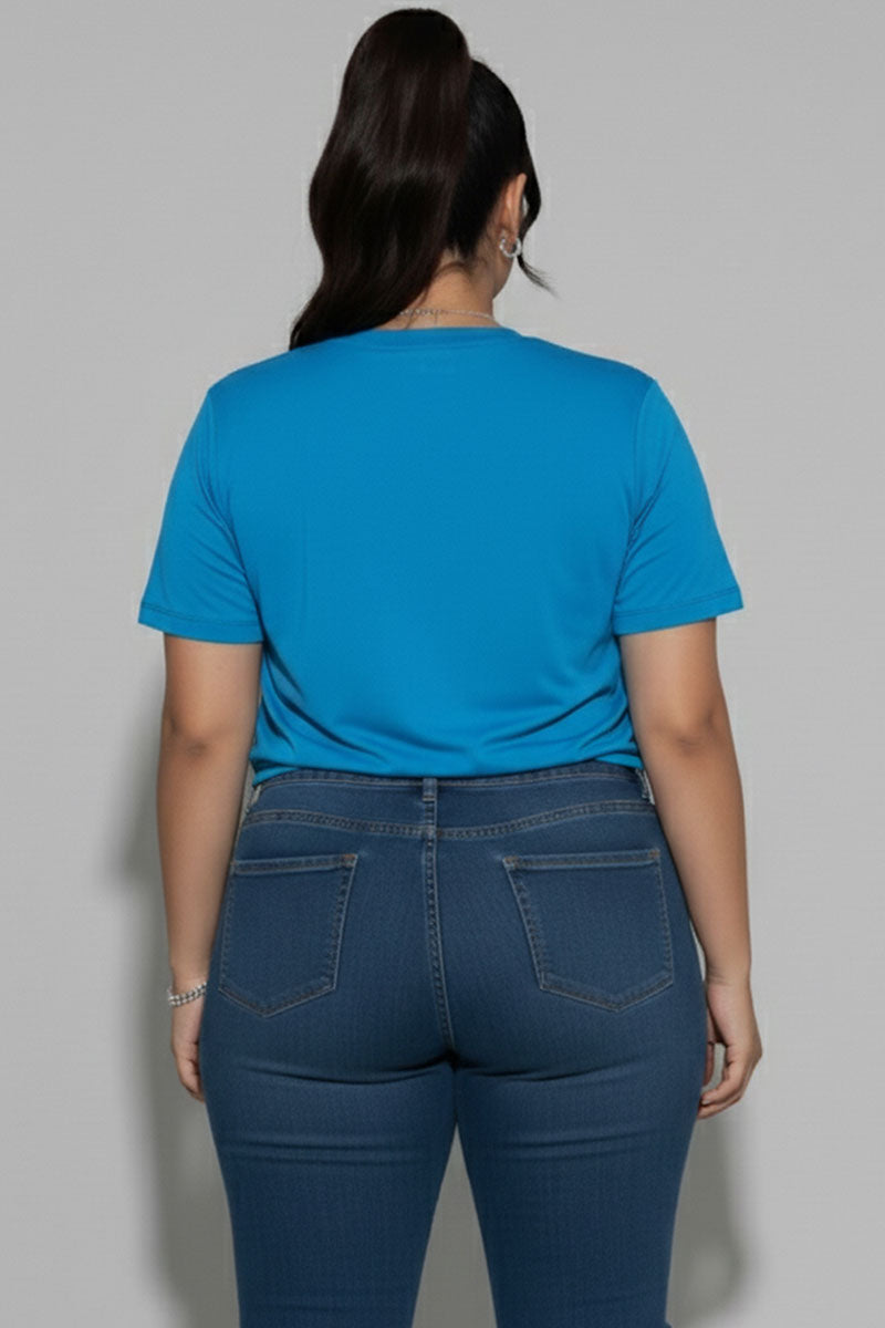 Plus Size Tie Front Drawstring Short Sleeve Crop Top