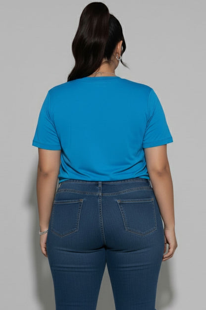 Plus Size Tie Front Drawstring Short Sleeve Crop Top