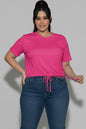 Plus Size Tie Front Drawstring Short Sleeve Crop Top