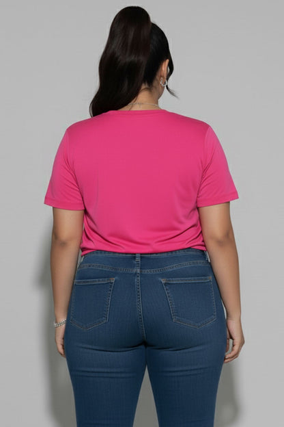 Plus Size Tie Front Drawstring Short Sleeve Crop Top