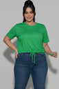 Plus Size Tie Front Drawstring Short Sleeve Crop Top