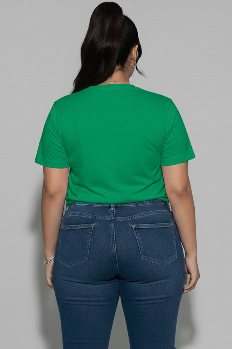 Plus Size Tie Front Drawstring Short Sleeve Crop Top