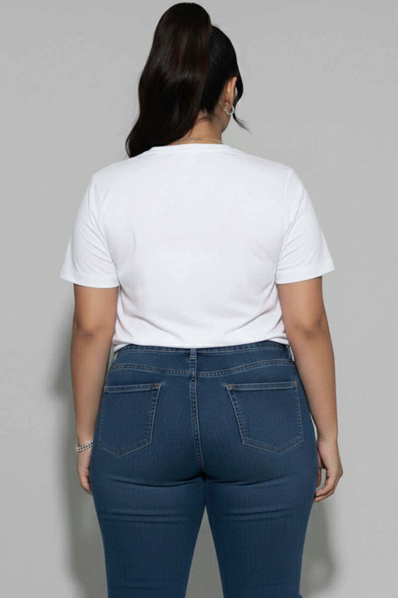 Plus Size Tie Front Drawstring Short Sleeve Crop Top