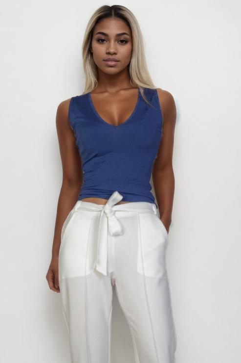 Ribbed V-Neck Sleeveless Top - Capella Apparel