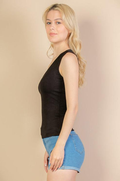 Ribbed V-Neck Sleeveless Top - Capella Apparel