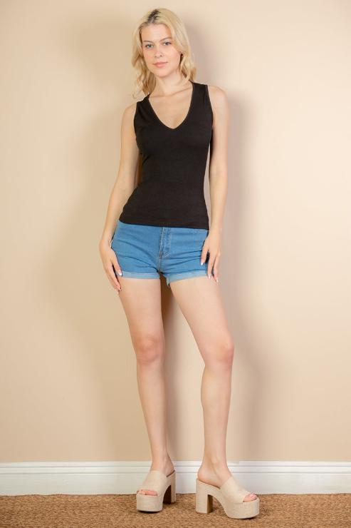 Ribbed V-Neck Sleeveless Top - Capella Apparel