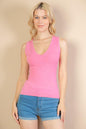 Ribbed V-Neck Sleeveless Top - Capella Apparel