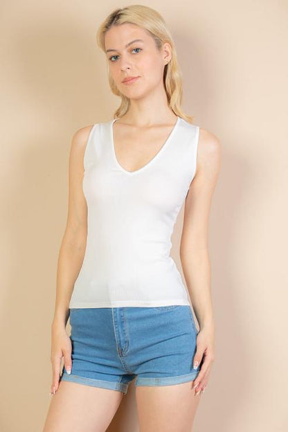 Ribbed V-Neck Sleeveless Top - Capella Apparel