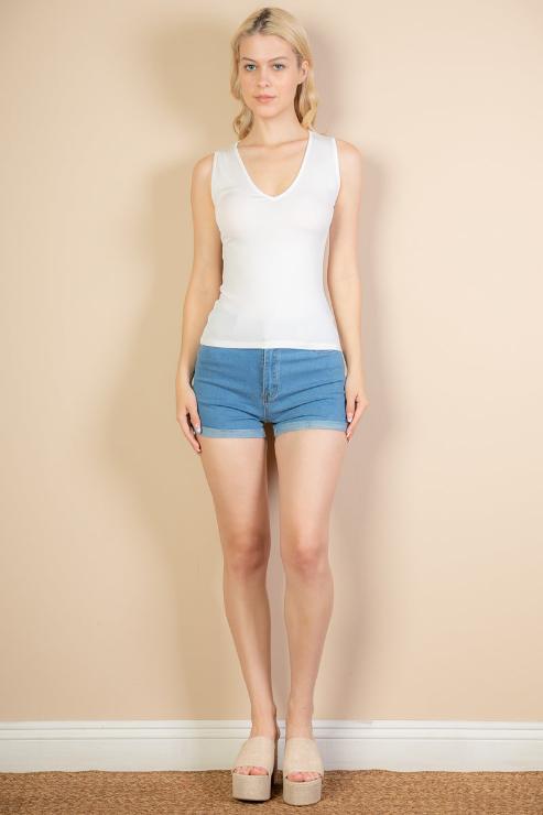 Ribbed V-Neck Sleeveless Top - Capella Apparel