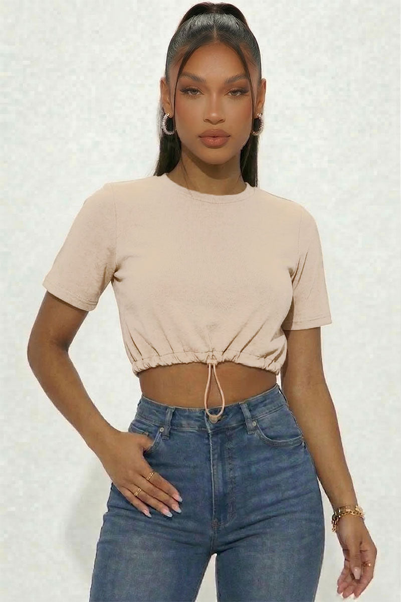 French Terry Toggle Drawstring Crop Top