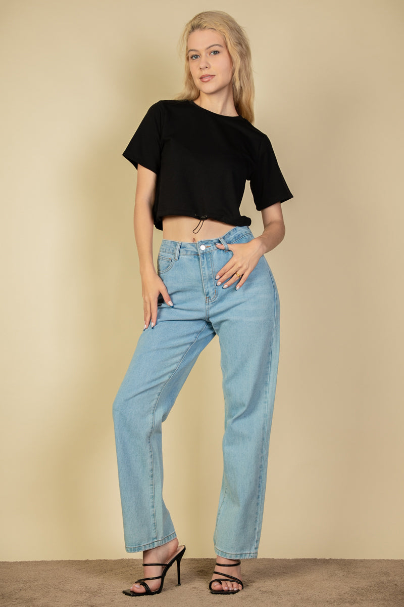 French Terry Toggle Drawstring Crop Top - Capella Apparel