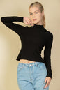 Ribbed Mock Neck Long Sleeve Top - Capella Apparel