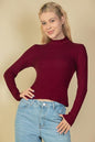 Ribbed Mock Neck Long Sleeve Top - Capella Apparel