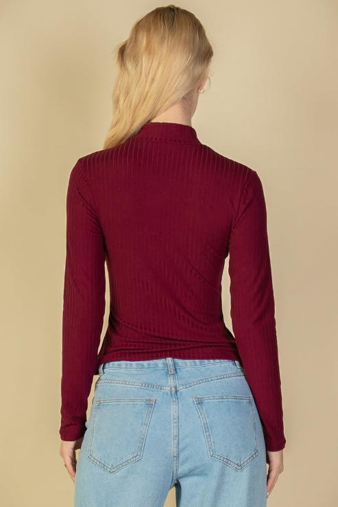 Ribbed Mock Neck Long Sleeve Top - Capella Apparel