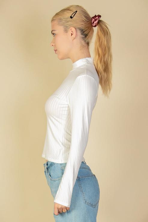 Ribbed Mock Neck Long Sleeve Top - Capella Apparel