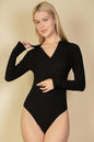 Ribbed Long Sleeve Collared Bodysuit - Capella Apparel