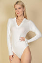 Ribbed Long Sleeve Collared Bodysuit - Capella Apparel