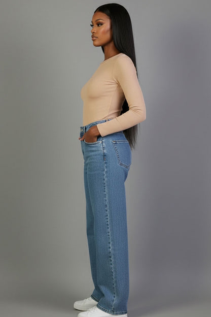 Ribbed Round Neck Long Sleeve Top