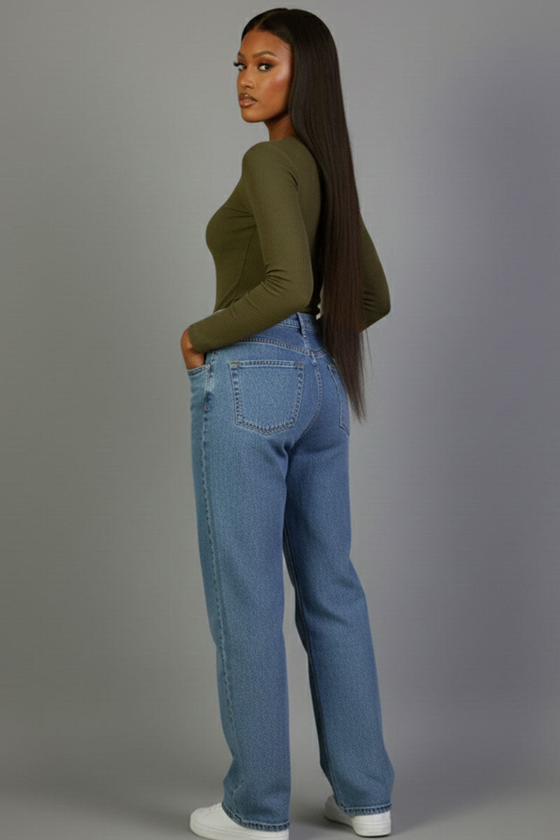 Ribbed Round Neck Long Sleeve Top