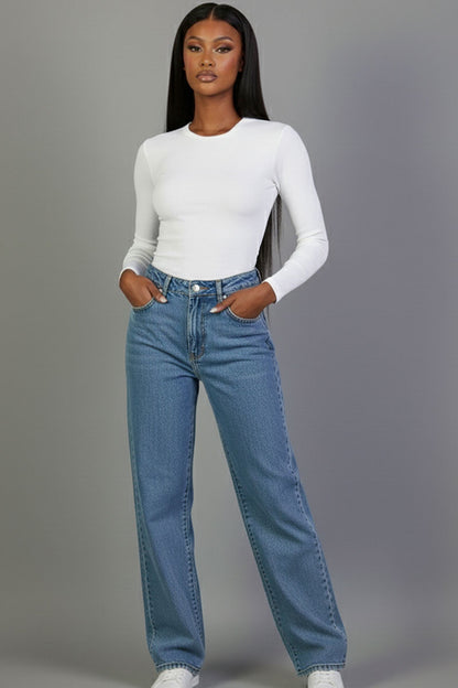 Ribbed Round Neck Long Sleeve Top