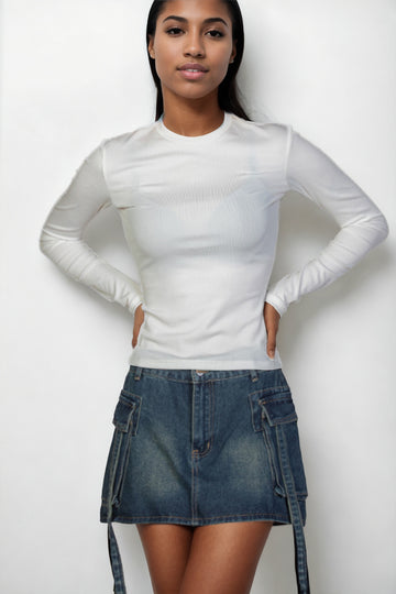 Ribbed Round Neck Long Sleeve Top - Capella Apparel