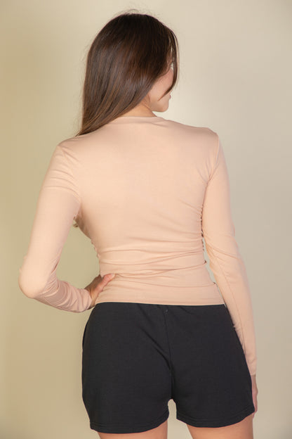 Ribbed Round Neck Long Sleeve Top