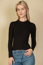 Ribbed Round Neck Long Sleeve Top - Capella Apparel