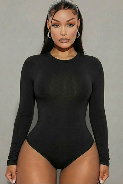 Solid Long Sleeve Round Neck Bodysuit