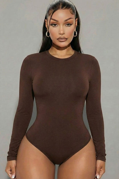 Solid Long Sleeve Round Neck Bodysuit
