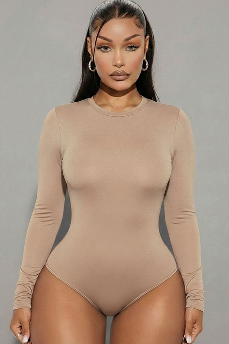 Solid Long Sleeve Round Neck Bodysuit