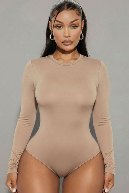 Solid Long Sleeve Round Neck Bodysuit