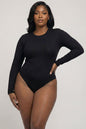 Plus Solid Long Sleeve Round Neck Bodysuit