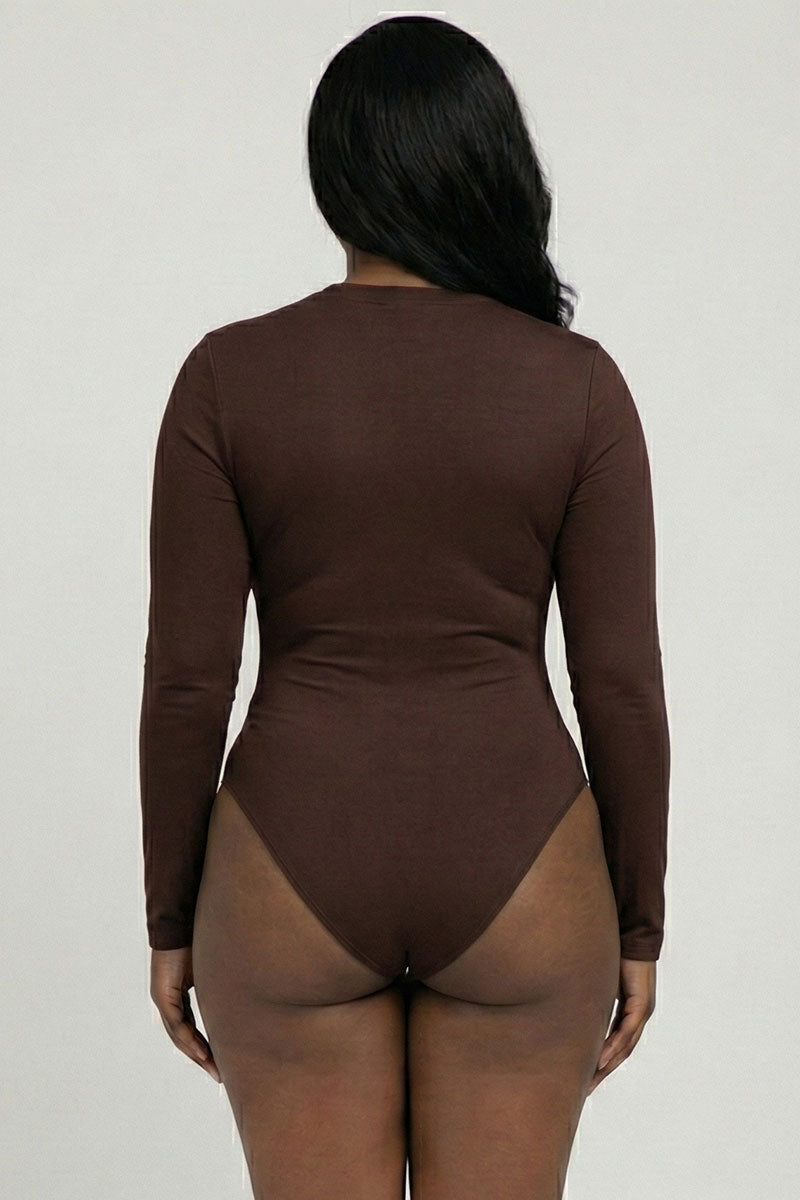 Plus Solid Long Sleeve Round Neck Bodysuit